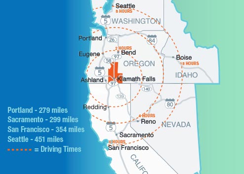 Klamath County Driving distance map